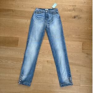 Revice Denim Jeans Button Hems Wave Whiskers Hunter Size 28 Blue Current